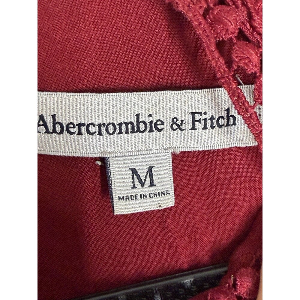 Abercrombie & Fitch Crochet Lace Crop Top Burgundy Red Boho Festival Tank M Zip - Picture 3 of 4
